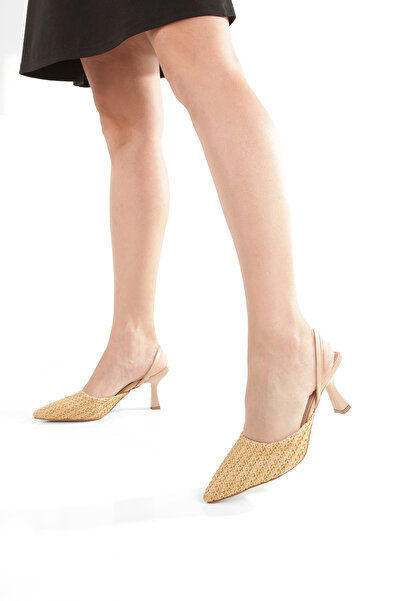 Ayakkabı Podyumum '' ESTER '' Kilim Desenli Sivri Burunlu Arka Lastikli 9 cm Kadeh Ökçe Kadın Ayakkabısı Yeni Sezon