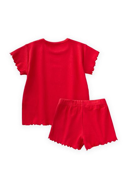 Cigit Ribbed Shorts Suit 1-7 Years Red
