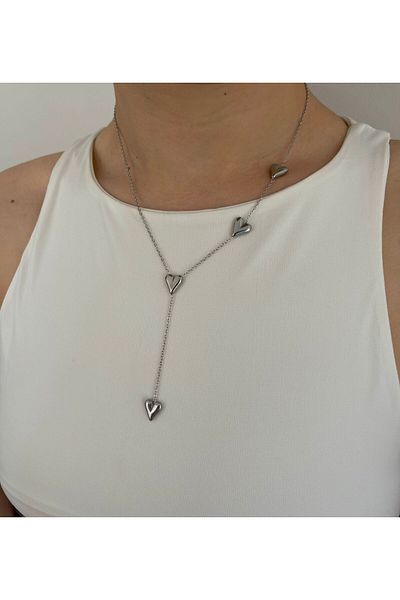 STEELSPARK Y Model Heart Detailled Steel Necklace