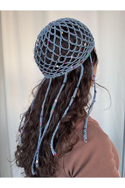 A&D HANDMADE Hand Knitted Mesh Beanie Hat >Pul Detail Mesh Hat>Hair Accessory