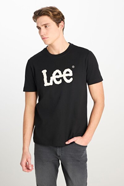 Lee Bisiklet Yaka Siyah Erkek T-Shirt ML65QAI01 Regular Fit Grafik