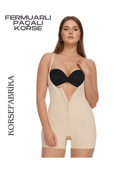 KORSEFABRİKA Short Leg Underbust Slimming and Tightening Badi Corset with Agraft and Zipper