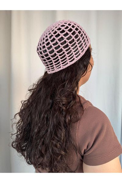 A&D HANDMADE Hand Knitted Mesh Beanie Hat>Mesh Hat with Silver>Hair Accessory