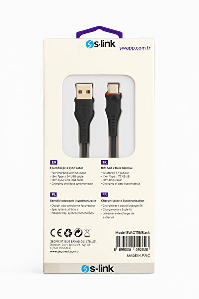 S-LINK Dayanıklı Type-C Şarj Kablosu 1.2M 3A Güçlü Hızlı Şarj ve Veri Aktarımı