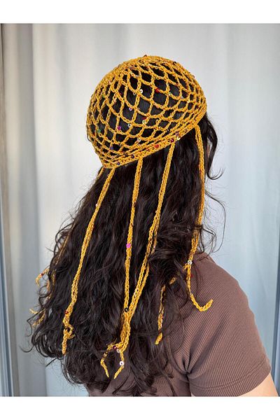 A&D HANDMADE Hand Knitted Mesh Beanie Hat >Pul Detail Mesh Hat>Hair Accessory