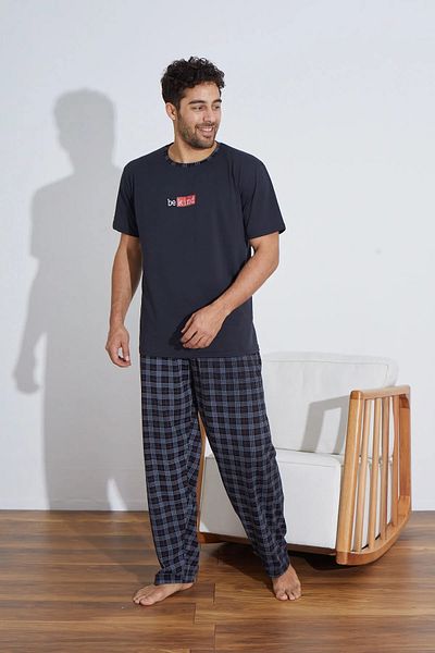 Ayans Pijama 3-Piece Plaid Summer Combed Cotton Single Jersey Men's Pajama Set
