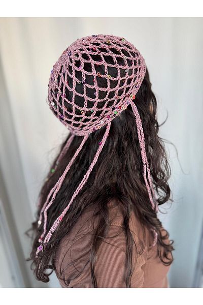 A&D HANDMADE Hand Knitted Mesh Beanie Hat >Pul Detail Mesh Hat>Hair Accessory