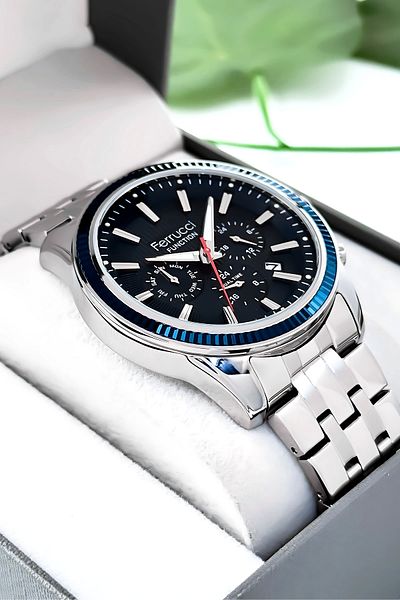 Ferrucci Function Men's Wristwatch Steel Band Silver-Blue Bracelet Gift 3Atm Sdfer170