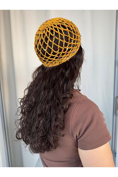 A&D HANDMADE Hand Knitted Mesh Beanie Hat>Polka Dots Mesh Hat>Hair Accessory