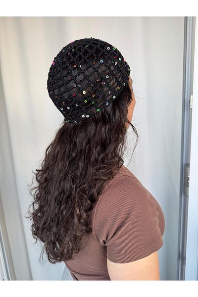 A&D HANDMADE Hand Knitted Mesh Beanie Hat>Polka Dots Mesh Hat>Hair Accessory