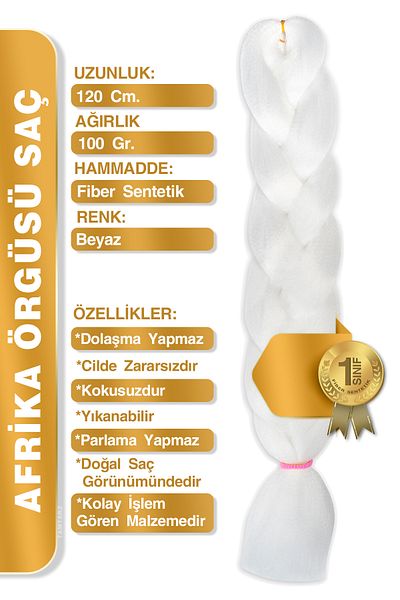 TAM TARZ Fiber Synthetic Hair for African Braid Rasta and Box Braid - White