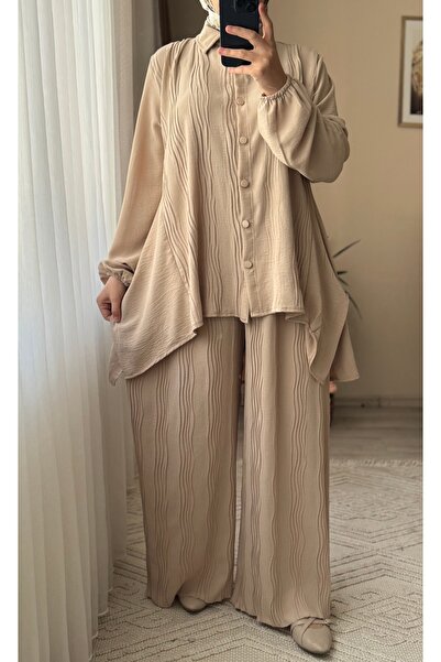 Mina Terzi&Butik Self Patterned Shirt Pants Double Set