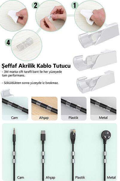 obrigado Kablo Düzenleyici Yapışkanlı Klips – 20 Adet Set | Masa Üstü ve Duva...