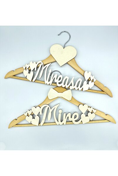 OEM Set of 2 natural wooden hangers for wedding, bride/groom model, 45x23x1 cm