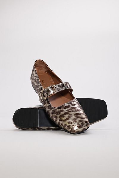 Ayakkabıhane Inside and Outside Genuine Patent Leather Leopard Comfortable Women's Ballerina Shoes Ah082102619862
