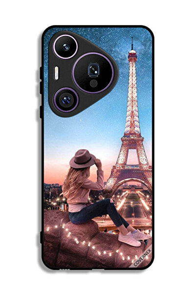 Covernex غطاء حماية لهاتف هواوي بيورا 70 برو بتصميم فتاة القبعة وبرج إيفل