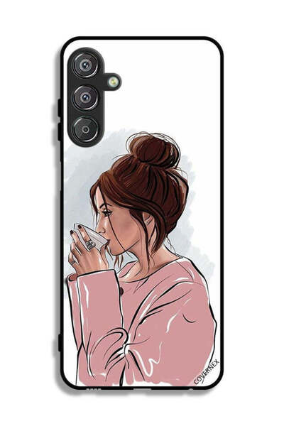 Covernex غطاء حماية لهاتف سامسونج جالاكسي F15 5G، رسم فتاة تشرب الشاي