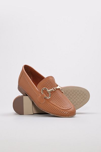 Ayakkabıhane Genuine Leather Inside and Outside Tan Buckle Women's Ballerina Shoes Ah0865726160002116