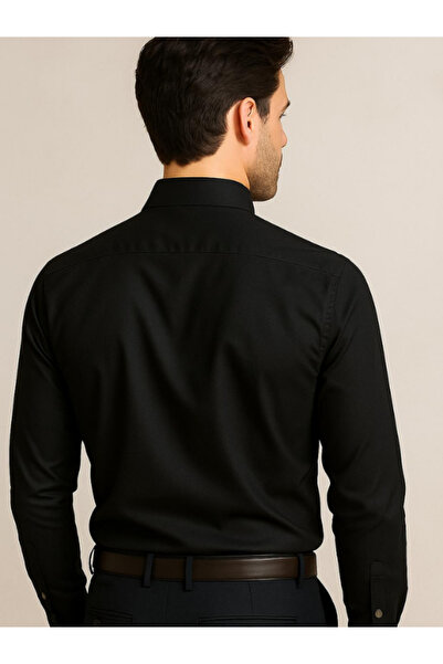 CASSIS Men's Slim Fit Cotton Satin Slim Fit Black Cotton Shirt