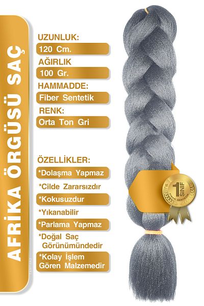 TAM TARZ Fiber Synthetic Hair for African Braid Rasta and Box Braid - Medium Tone Grey