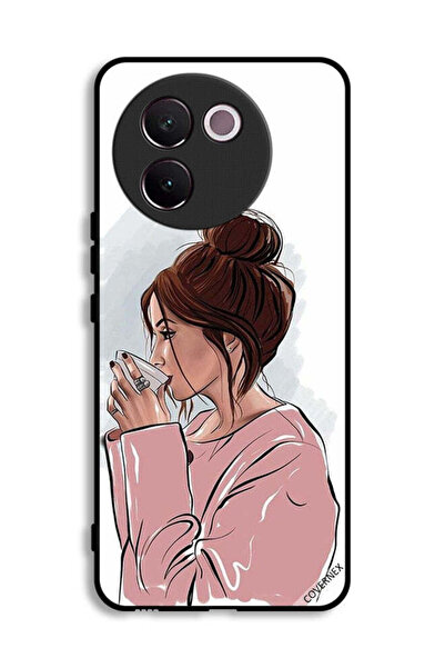 Covernex غطاء حماية لهاتف Vivo V30e 5G بتصميم فتاة تشرب الشاي