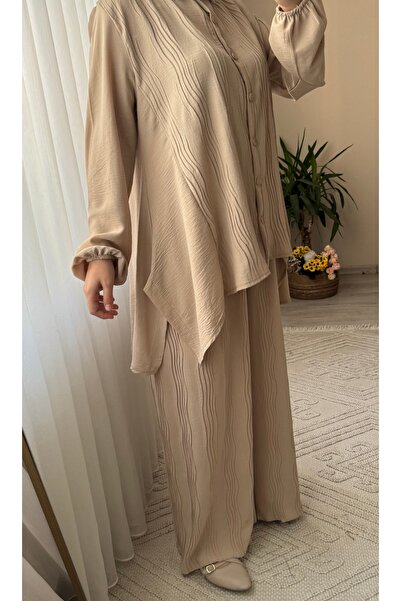 Mina Terzi&Butik Self Patterned Shirt Pants Double Set