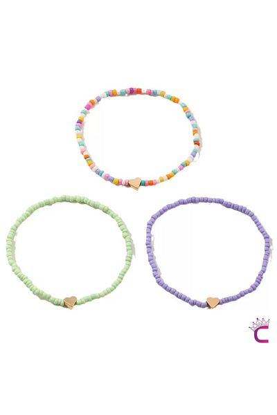 Cinderella Mini Heart Miyuki Colorful Beaded 3-Piece Combination Anklet Bracelet - Sea Beach Jewelry Foot Jewelry