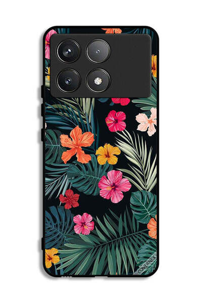 Covernex غطاء حماية لهاتف شاومي بوكو F6 برو، زهور متعددة الألوان وريش أخضر داكن