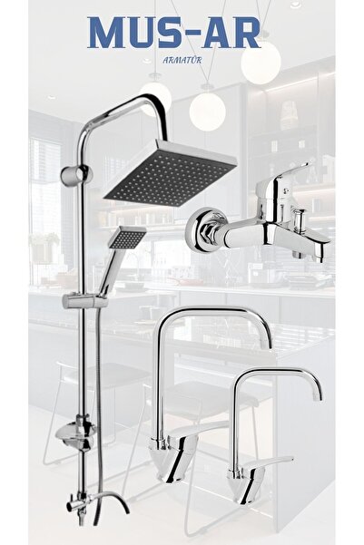 MUS-AR Krom Robot- - Banyo - Eviye - Lavabo Bataryası 4'lü Set