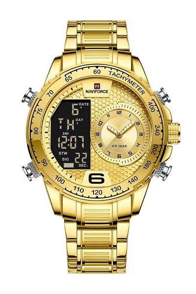 Naviforce Sport Analog-Digital Wrist Watch for Men with Stainless Steel Strap Water Resistant Multi-Function