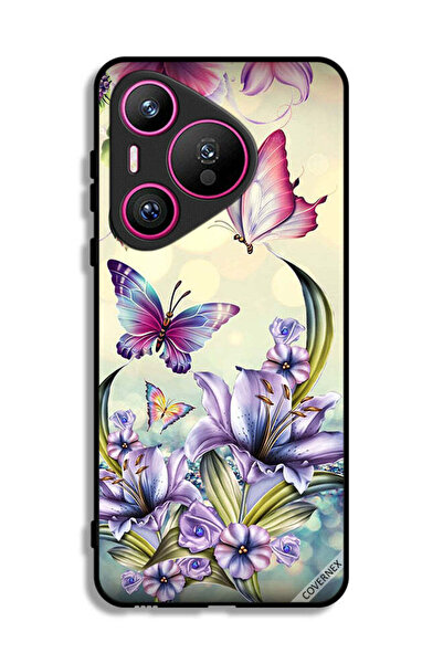 Covernex غطاء حماية لهاتف هواوي بيورا 70 بنقشة زهور أرجوانية وفراشات