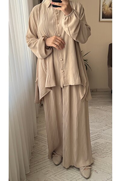 Mina Terzi&Butik Self Patterned Shirt Pants Double Set