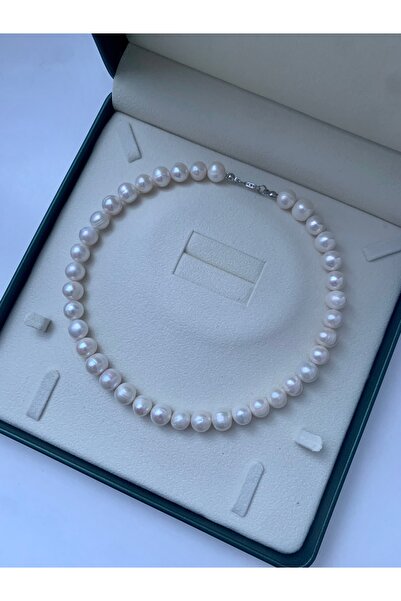 JOVİ ATELİER 925 Ayar Gümüş Doğal 10-11mm İnci Kolye - 40 cm 7 cm Uzatma Zinciri