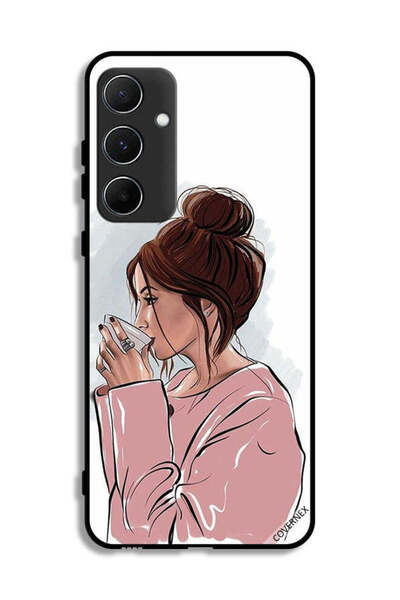 Covernex غطاء حماية لهاتف سامسونج جالاكسي A55 5G، رسم فتاة تشرب الشاي