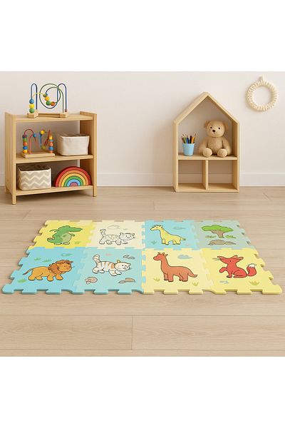 LUDIRO LUDIRO Children's Puzzle Carpet, 8 Pieces with Dinosaurs 30x30 Cm, EVA Foam Play Mat, Anti-Slip