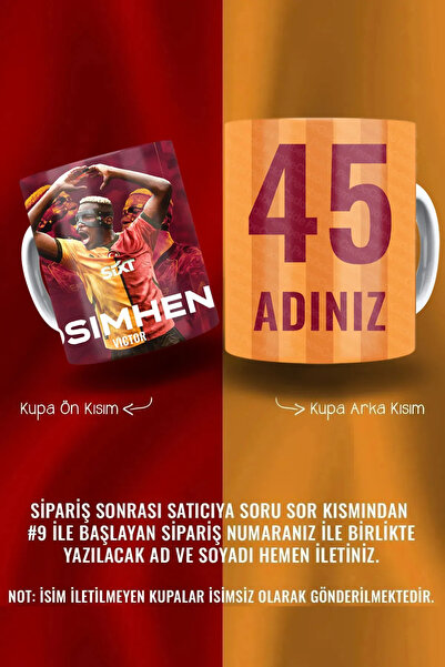 Genel Markalar gs osimen Kişiye Özel İsim ve Numara Baskılı Sarı Kırmızı Pors...