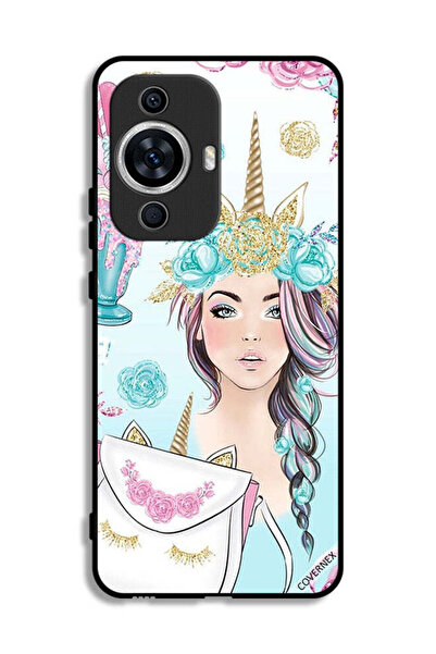 Covernex غطاء حماية لهاتف هواوي نوفا 11 بتصميم رموش على الحقيبة وفتاة وحيد القرن