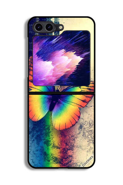 Covernex غطاء حماية لهاتف Samsung Galaxy Z Flip6 بتصميم فراشة قوس قزح عتيقة