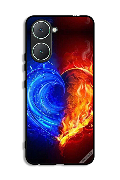 Covernex غطاء حماية لهاتف Vivo Y03 4G بخلفية قلب النار والماء