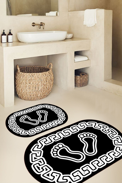 Viyana Home سجادة حمام بيضاوية الشكل بنمط بصمة قدم قابلة للغسل وقاعدة رقمية م...