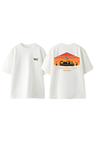 THEWERT Tricou oversize din bumbac alb cu imprimeu pe spate Breaking Bad Design Albuquerque