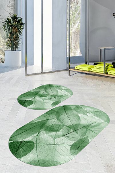 Viyana Home Covoraș de baie oval cu model de flori, lavabil, cu bază anti-alu...