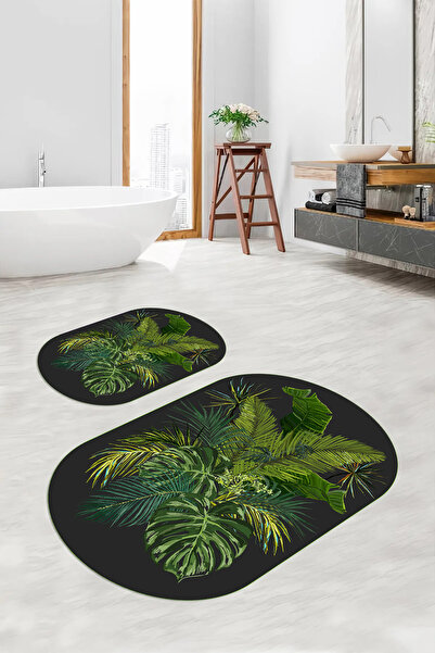 Viyana Home Covoraș de baie oval floral, lavabil, cu bază digitală anti-alune...