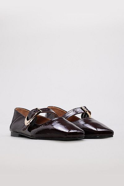 Ayakkabıhane Inside and Outside Genuine Patent Leather Burgundy Comfortable Women's Ballerina Shoes Ah082102619862