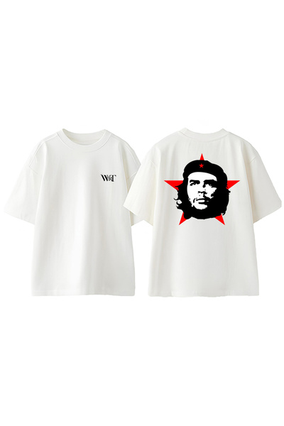 THEWERT Tricou oversize alb din bumbac cu imprimerie pe spate Che Guevara 1 D...
