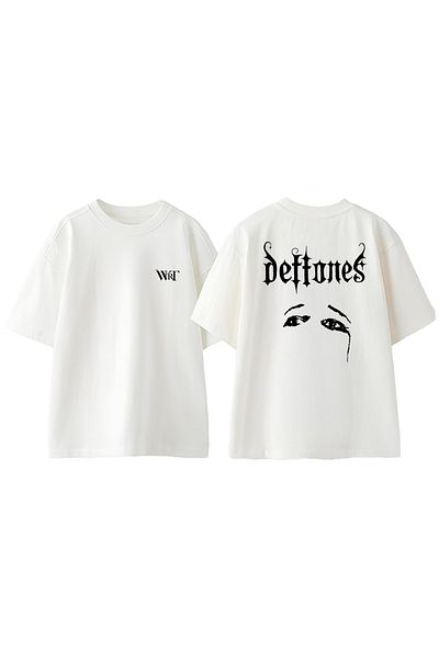 THEWERT Тениска с овърсайз дизайн и щампа на гърба на Deftones 11, бяла, памучна