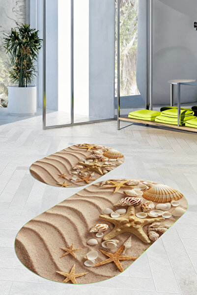 Viyana Home Covoraș de baie oval, lavabil, cu bază anti-alunecare, imprimat d...