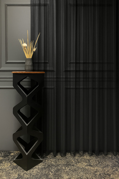 Emuz Siyah Grek Tül Perde Etek Kurşunlu 1 / 3 Sık Pileli, Modern Tül Perde, Fon, Perde, Blackout,