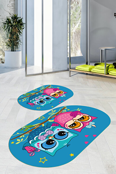 Viyana Home Covoraș de baie oval cu model de bufniță, lavabil, cu bază anti-a...