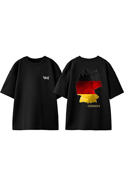 THEWERT Γερμανία 1 Σχέδιο πλάτης εμπριμέ βαμβακερό μαύρο μπλουζάκι Oversize